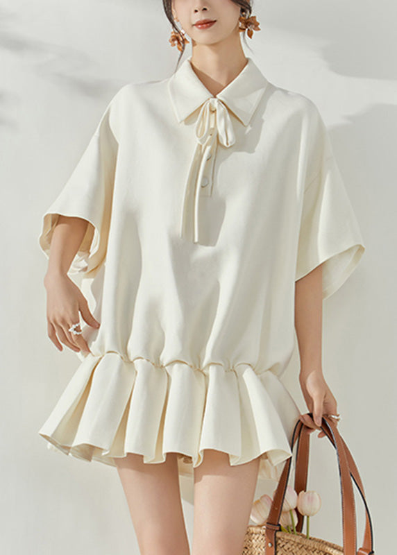 Peter Pan Collar Tie Neck Short Sleeve Ruffle Peplum Mini Dress - View 4