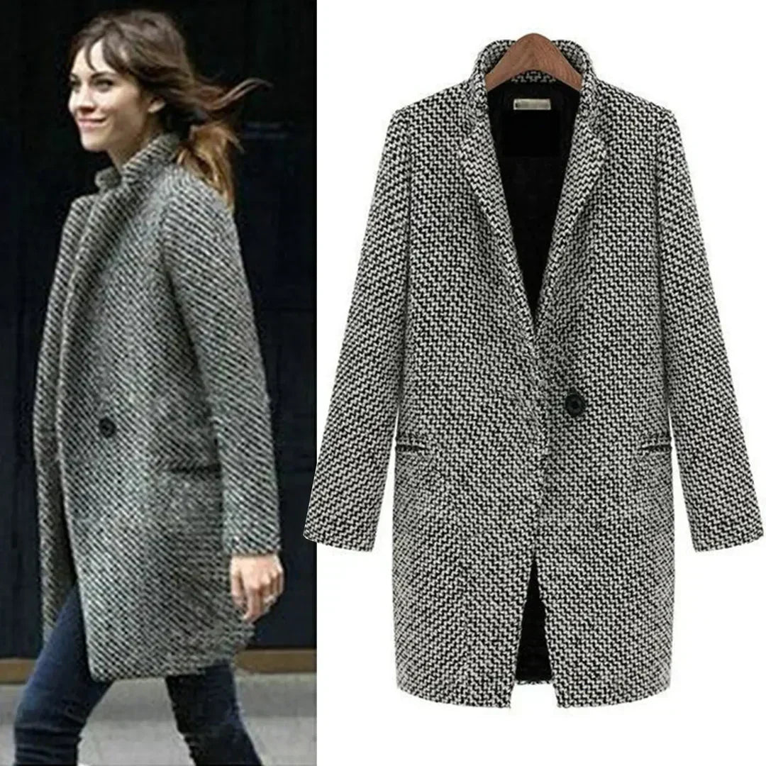 Tweed Collarless Button Front Longline Blazer Coat 2