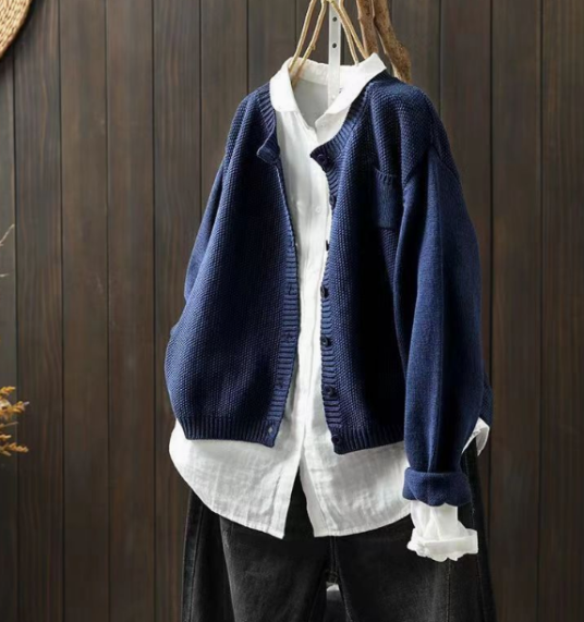 Button Front Patch Pocket Drop Shoulder Knit Cardigan 7