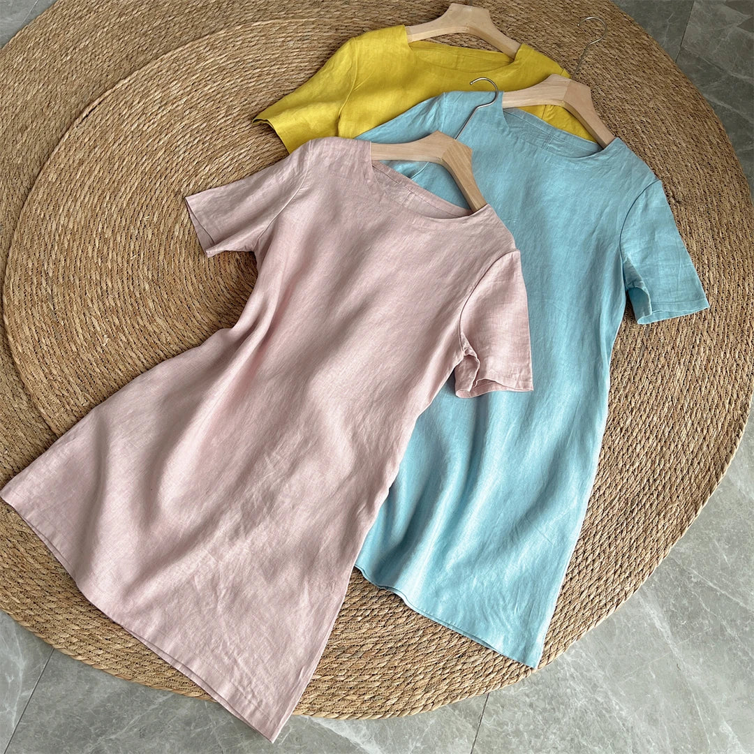 Short Sleeve Linen Shift Mini Dress Summer 5