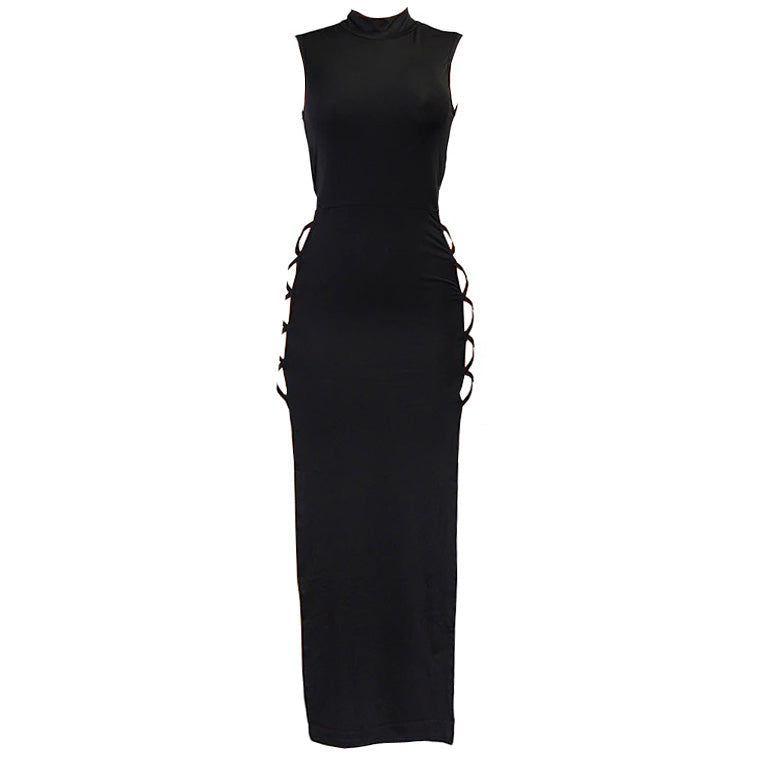 Mock Neck Sleeveless Side Cut Out Bodycon Maxi Dress