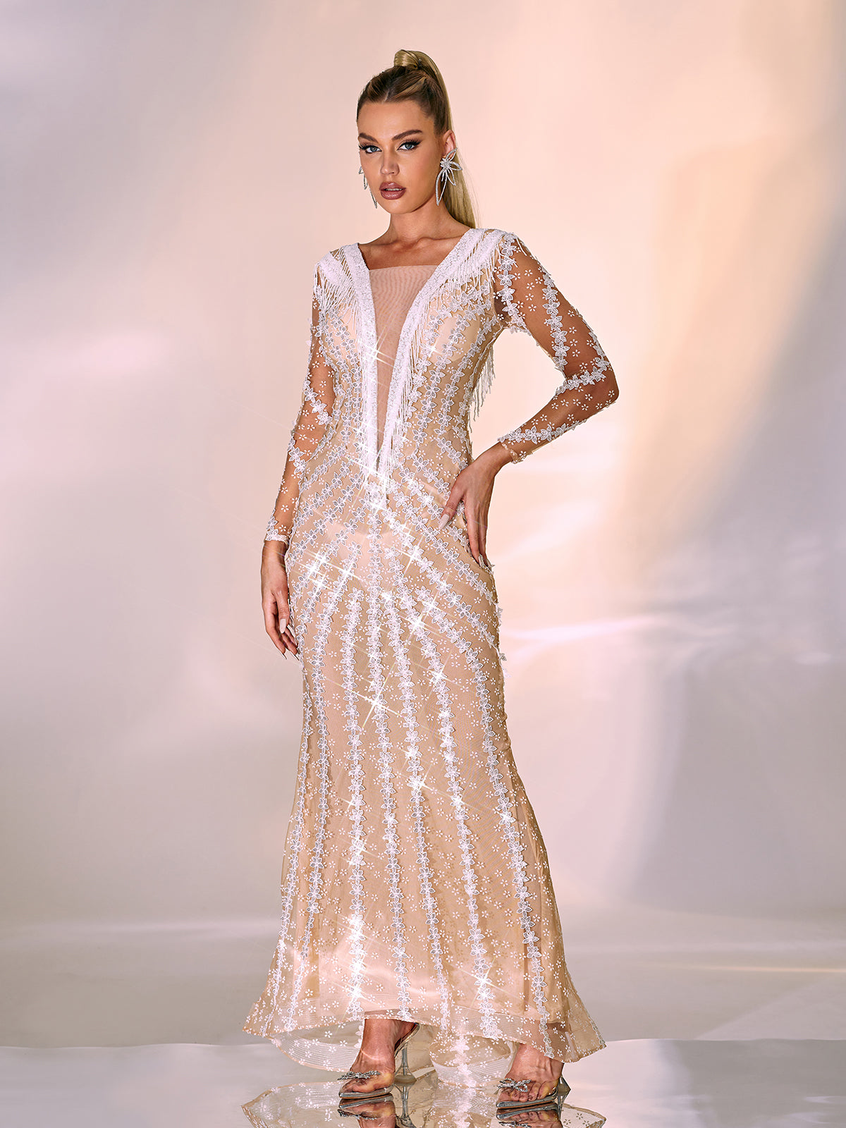 Danica Long Sleeve Embellished Maxi Dress - View 4