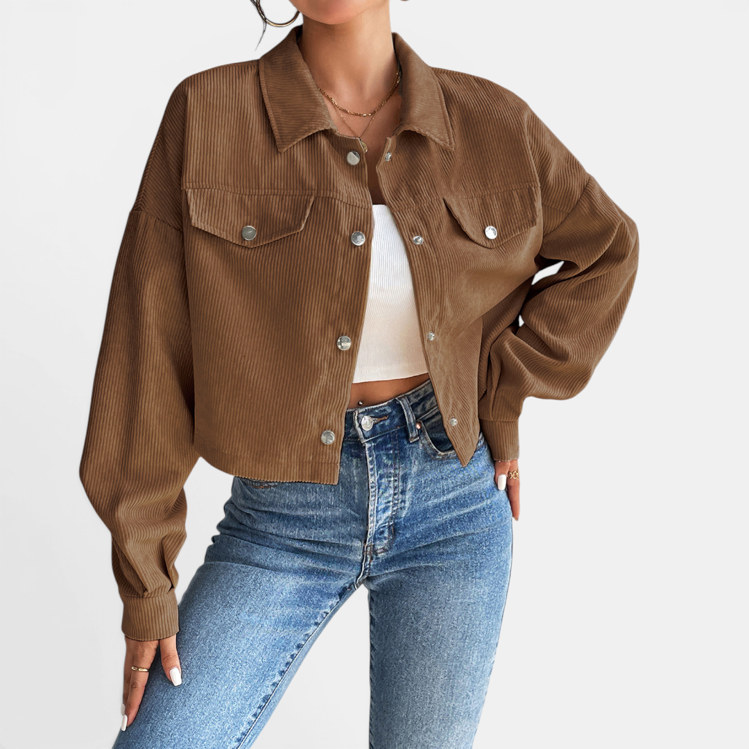 Button Front Chest Pocket Corduroy Cropped Shirt Jacket 6