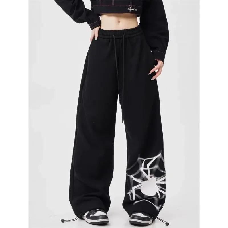High Waist Drawstring Spider Graphic Baggy Sweatpants 4