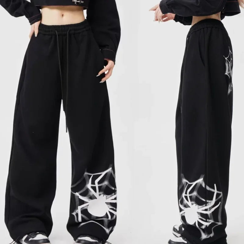 High Waist Drawstring Spider Graphic Baggy Sweatpants 6