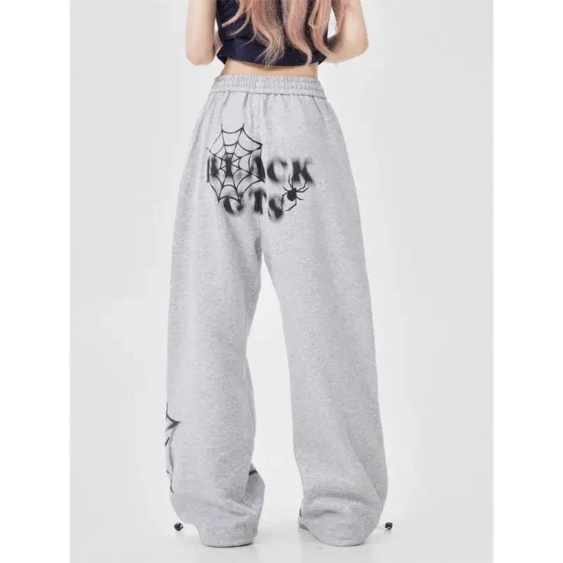 High Waist Drawstring Spider Graphic Baggy Sweatpants 2