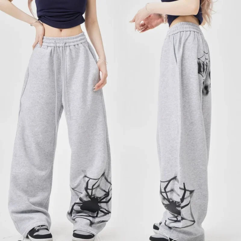High Waist Drawstring Spider Graphic Baggy Sweatpants 3
