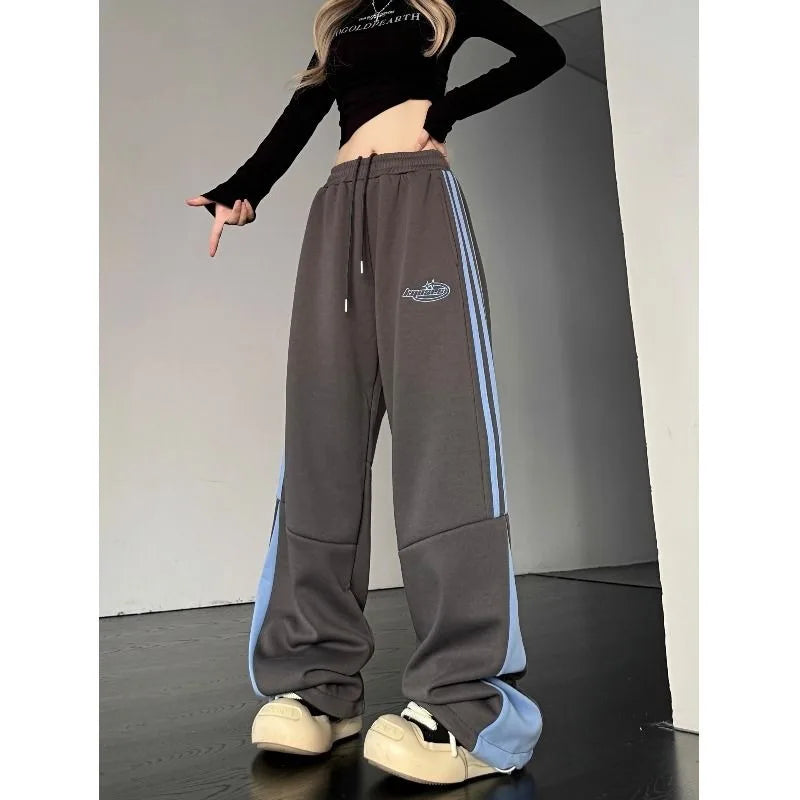 Striped Cargo Sweatpants Casual Pants Gray / M