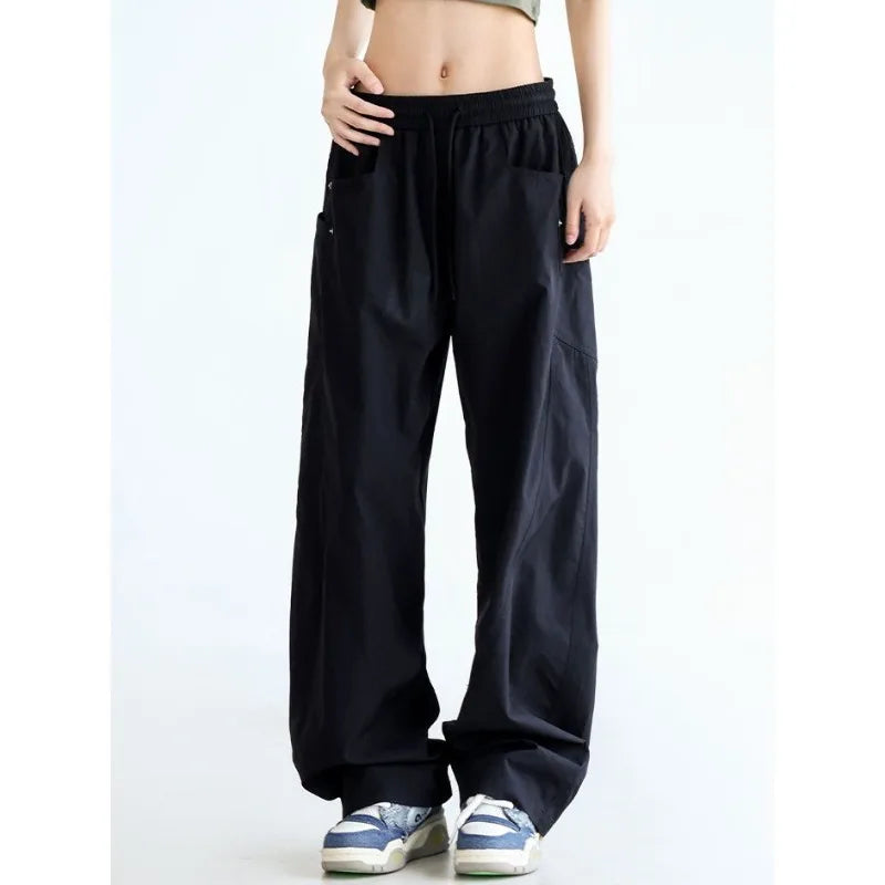 Solid Color Cargo Women Y2K Pants black / S