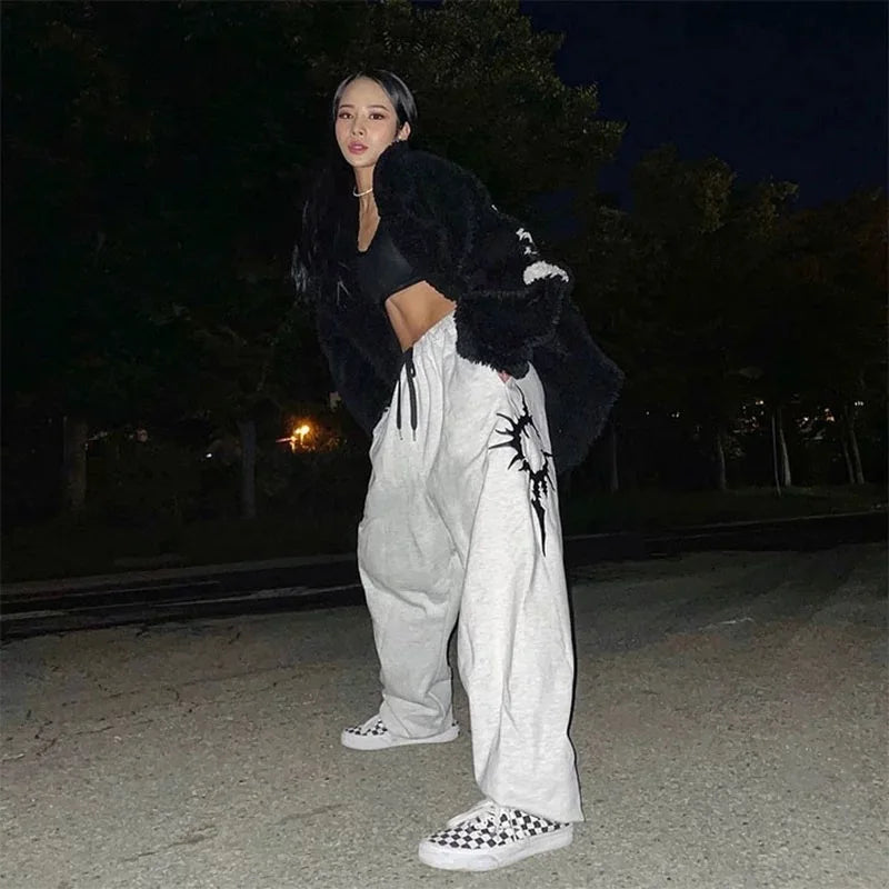 High Waist Drawstring Sun Graphic Baggy Sweatpants 3