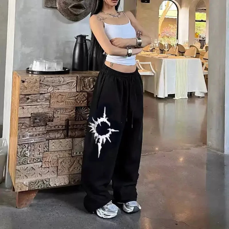 High Waist Drawstring Sun Graphic Baggy Sweatpants 5