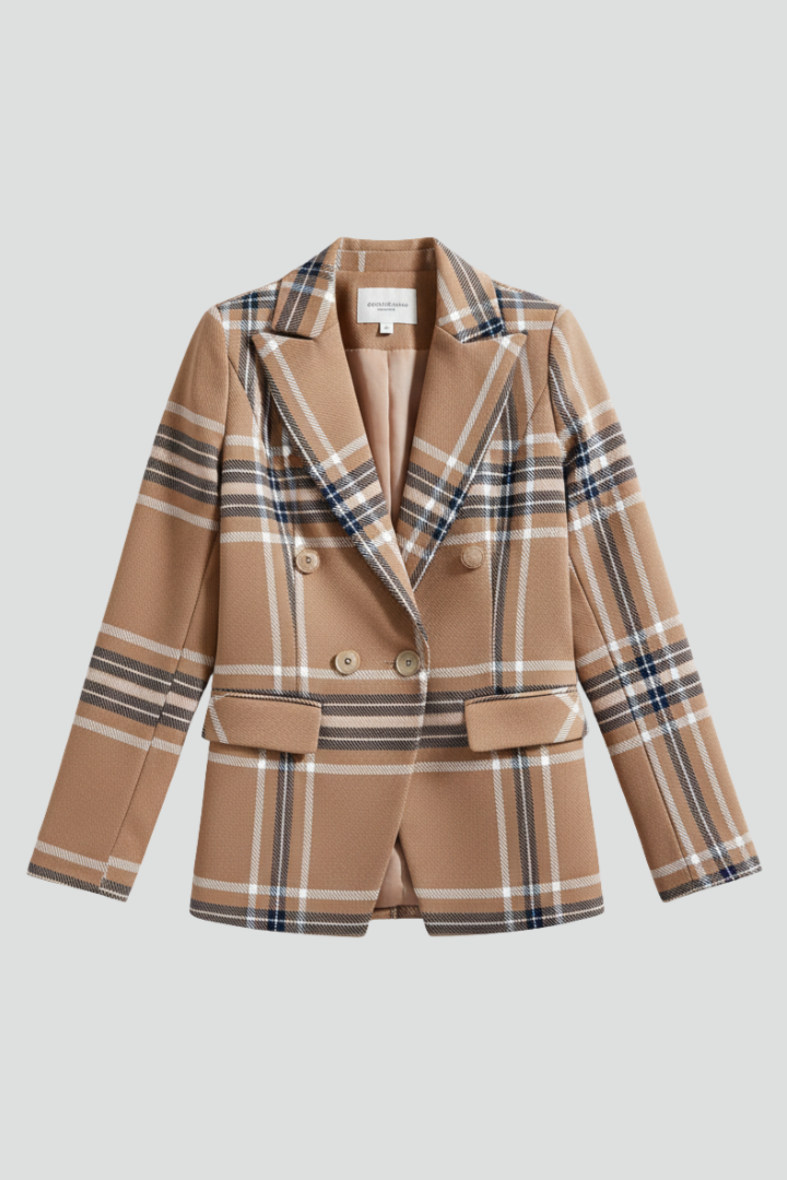Plaid Notch Lapel Double Breasted Blazer