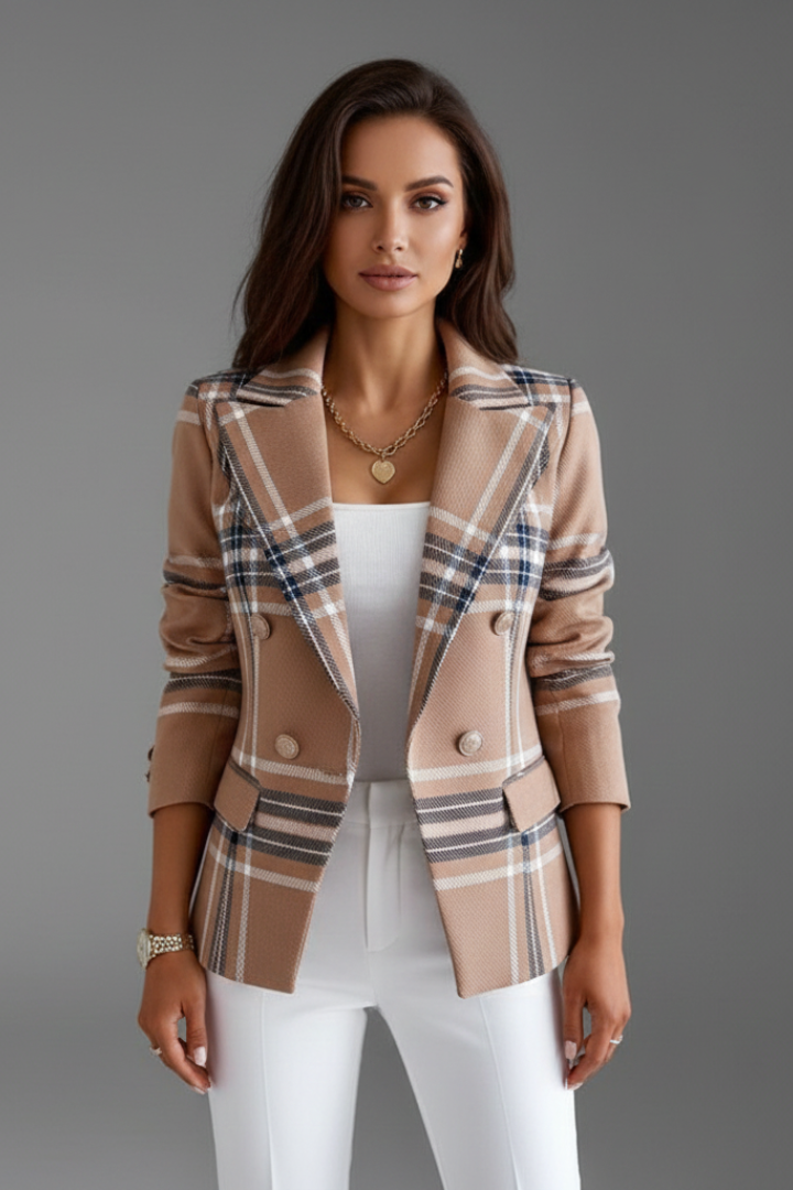 Plaid Notch Lapel Double Breasted Blazer 2