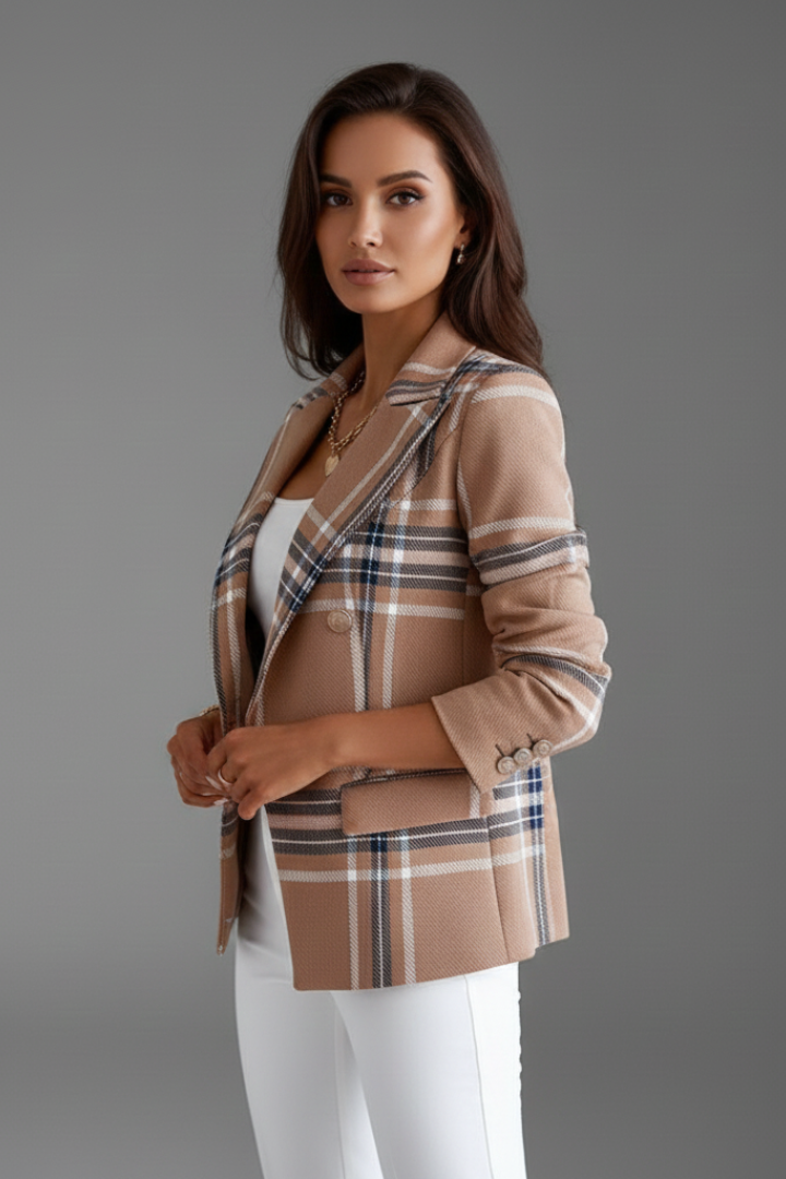 Plaid Notch Lapel Double Breasted Blazer 4