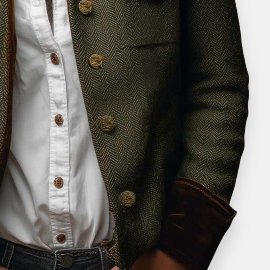 Herringbone Flap Pocket Suede Trim Tweed Jacket 2