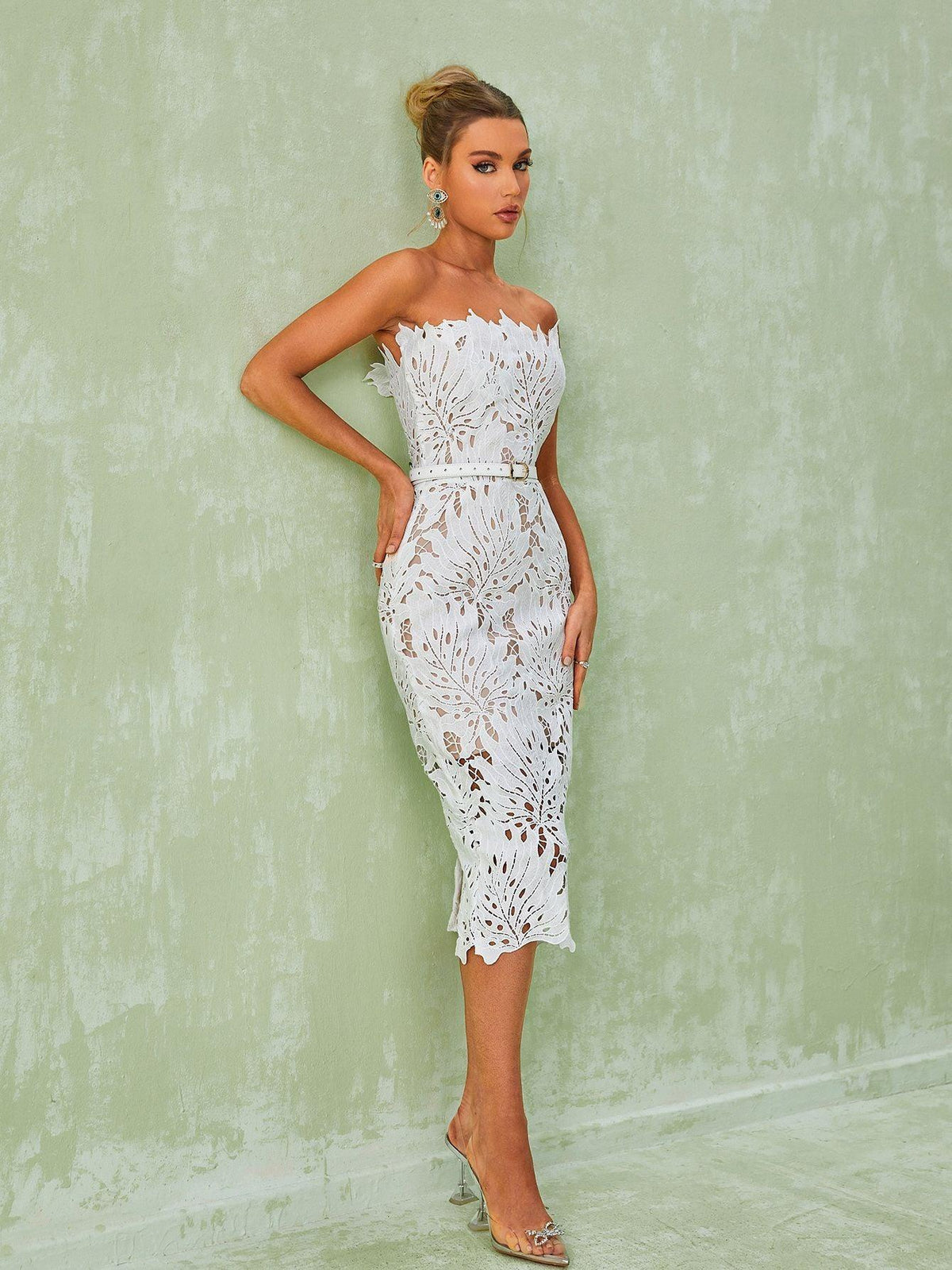 Despina White Lace Midi Dress - View 4