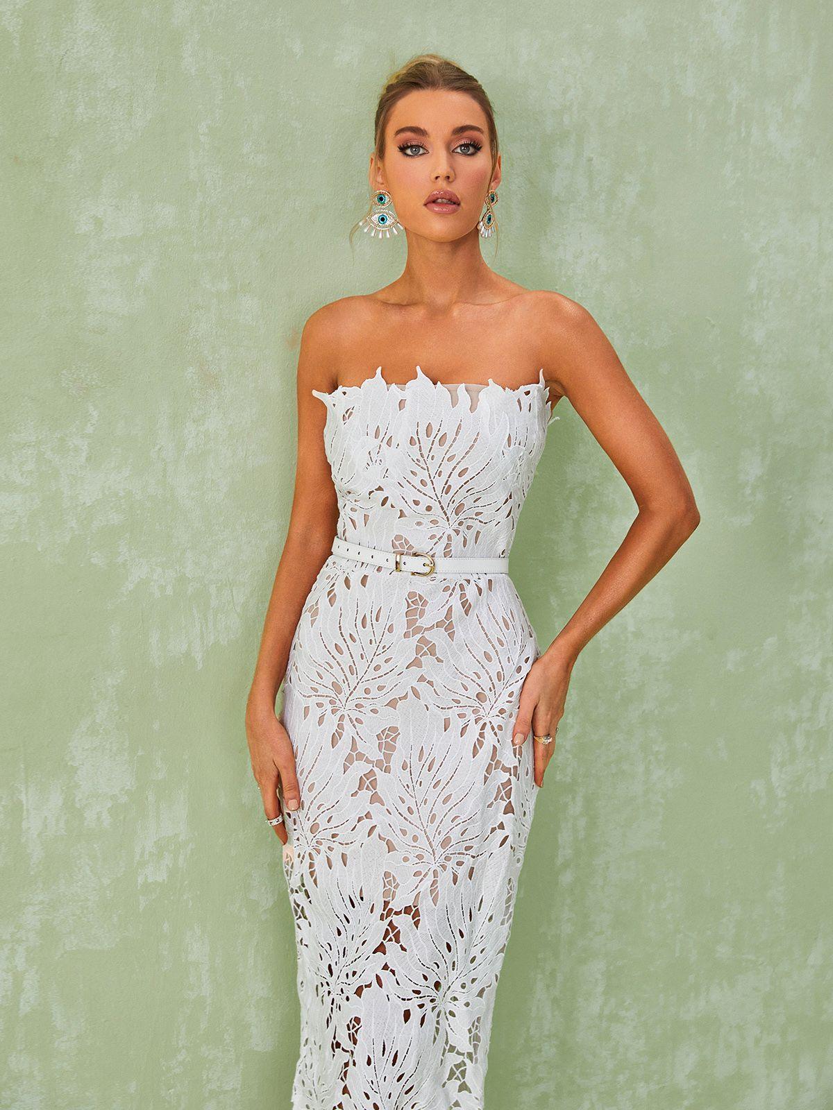 Despina White Lace Midi Dress - View 2