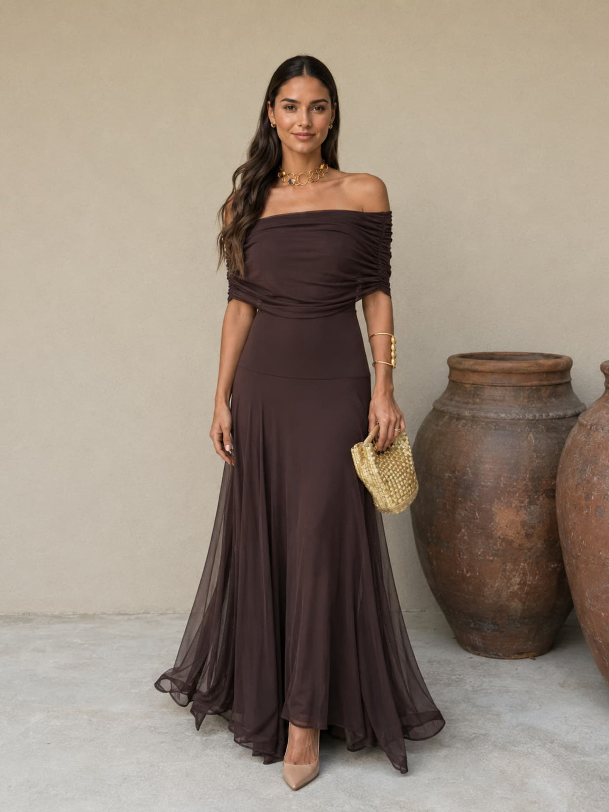 One Shoulder Draped Ruched Maxi Gown 8