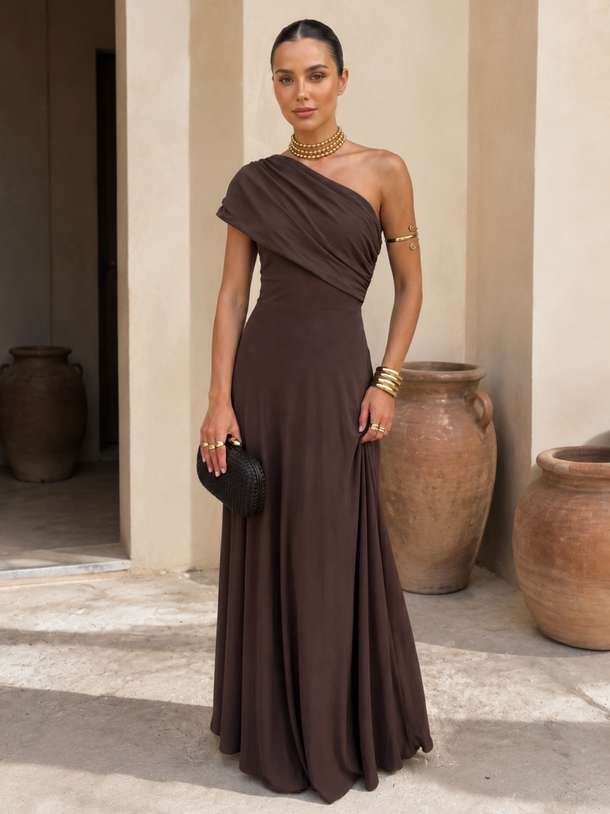 One Shoulder Draped Ruched Maxi Gown 2