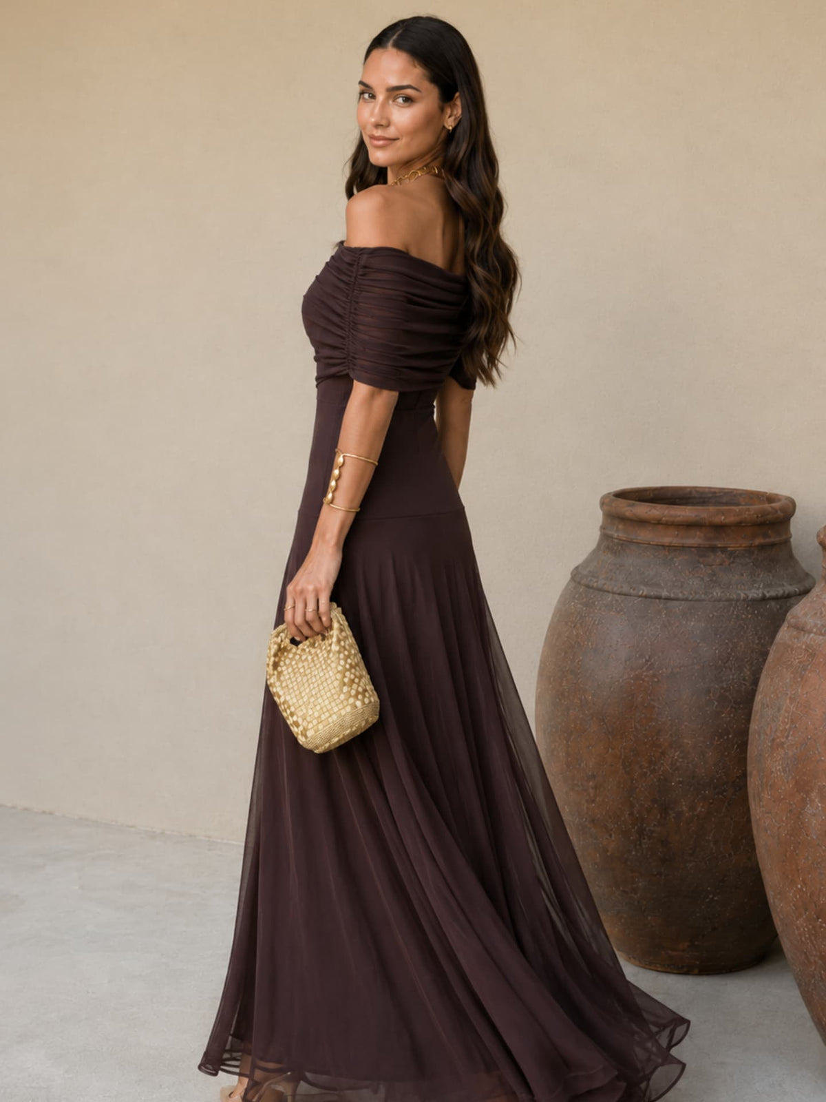 One Shoulder Draped Ruched Maxi Gown 11