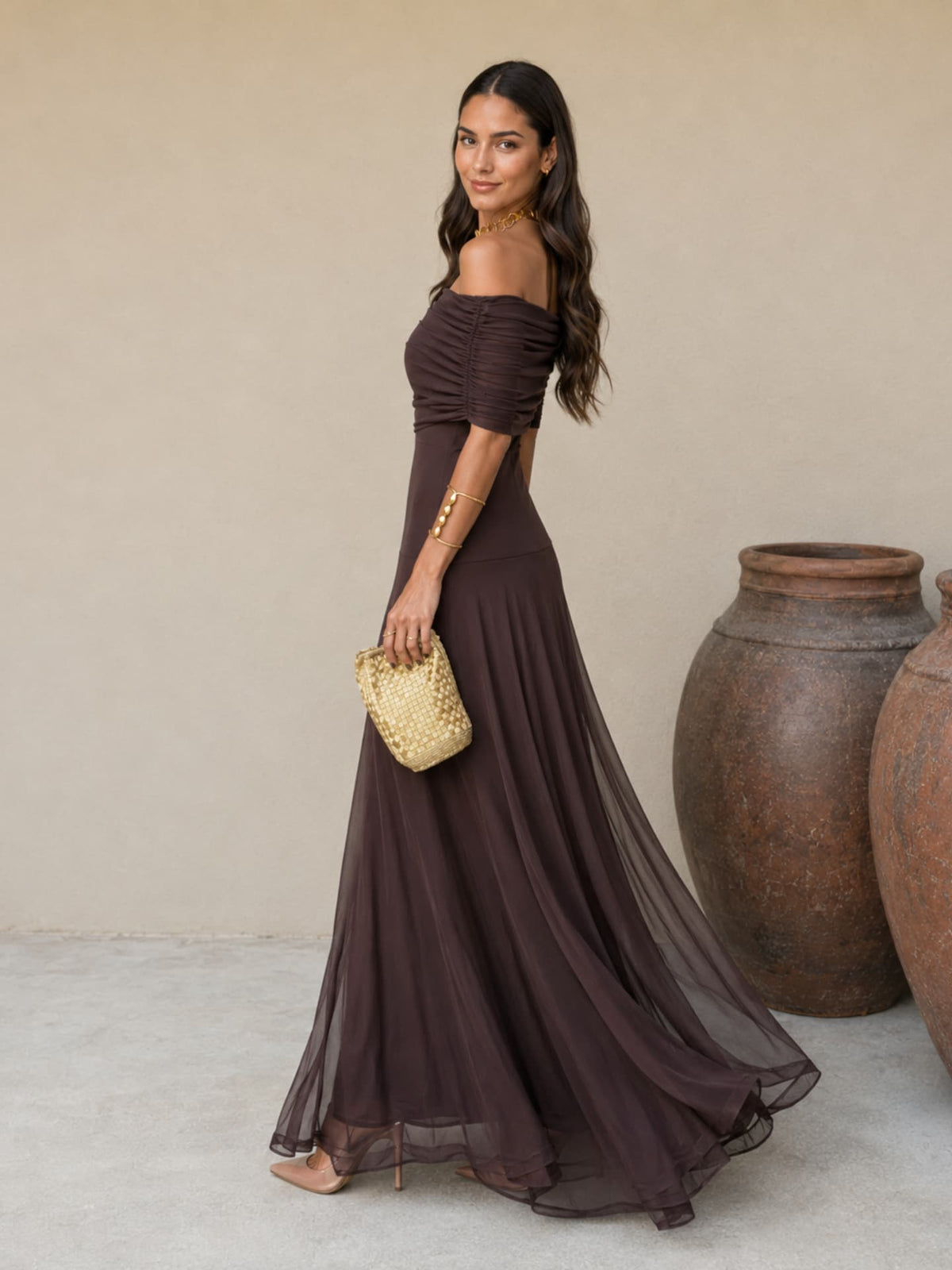 One Shoulder Draped Ruched Maxi Gown 12