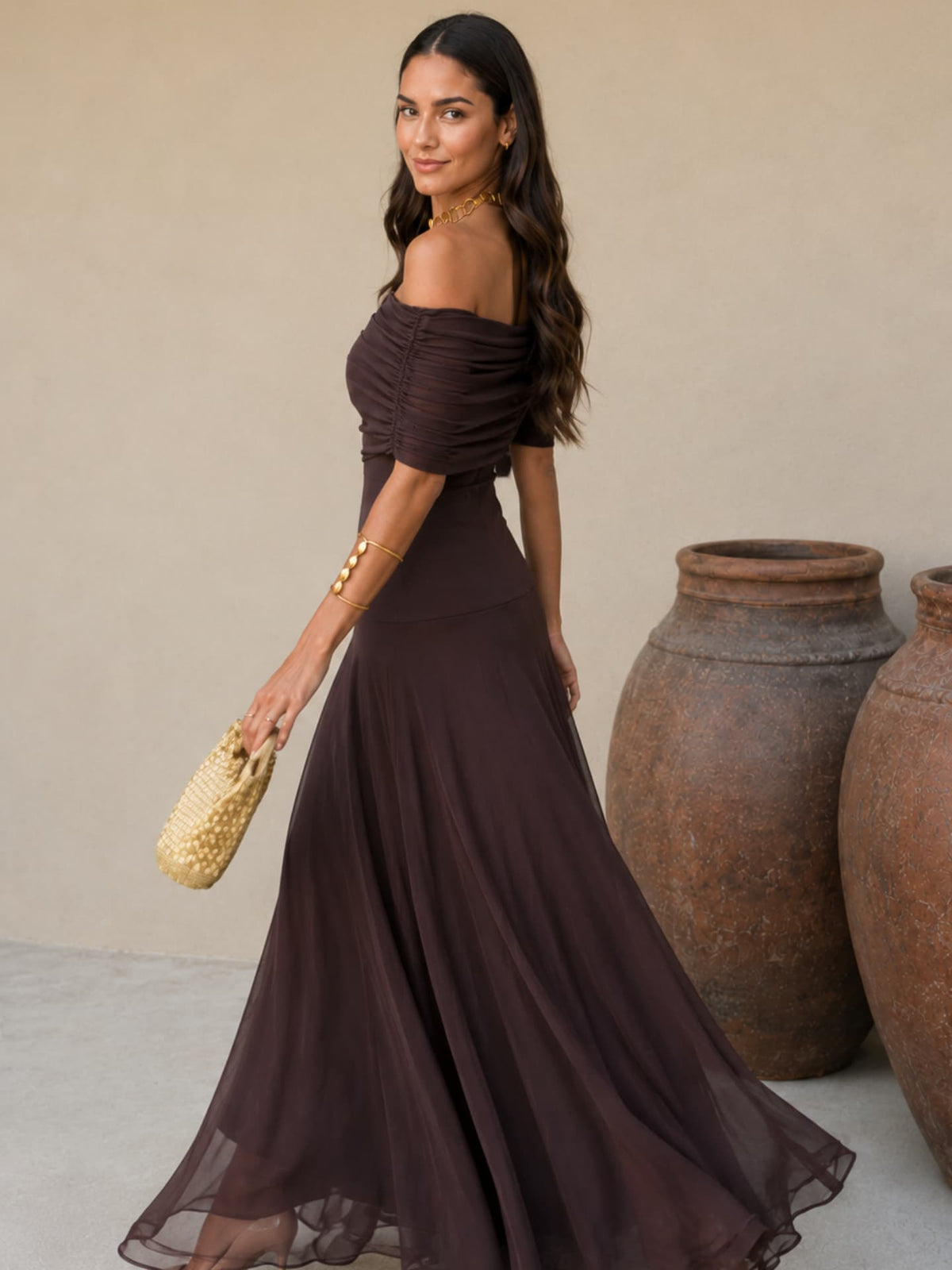 One Shoulder Draped Ruched Maxi Gown 9