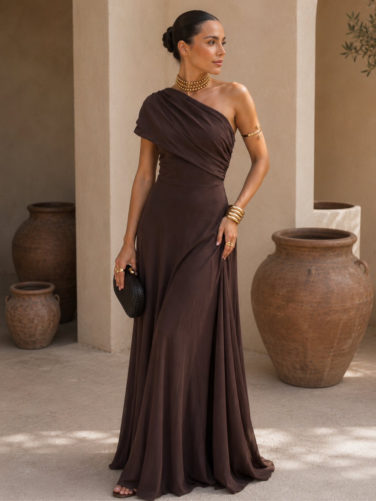 One Shoulder Draped Ruched Maxi Gown 4