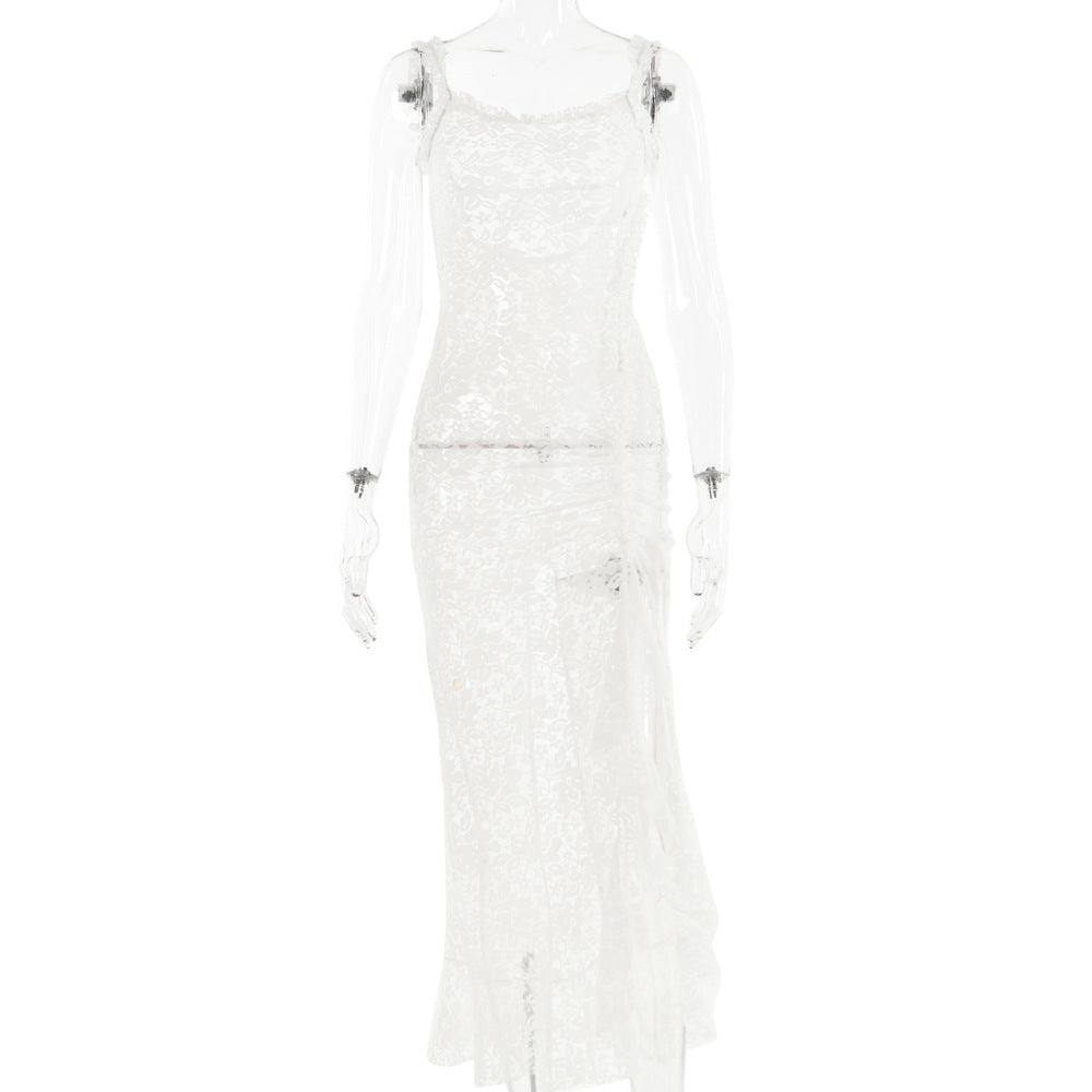 Dress Lace Strap Stitched Backless Long Sheath - View 6