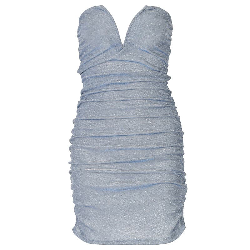 Strapless Sweetheart Ruched Glitter Bodycon Mini Party Dress - View 4