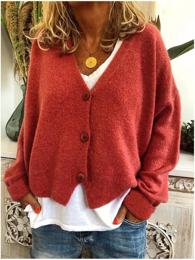 V-Neck Button Front Drop Shoulder Knit Cardigan 14