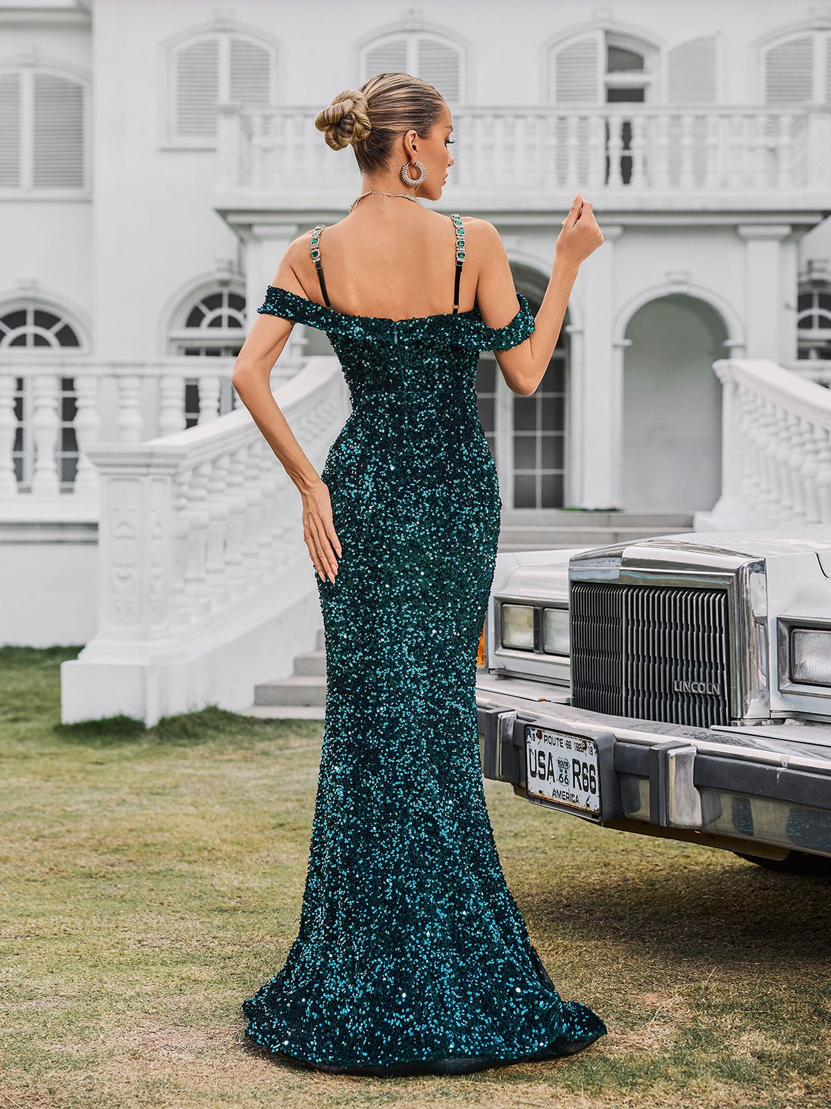 Sequin Corset Mesh Midriff Off Shoulder Mermaid Maxi Gown - View 6