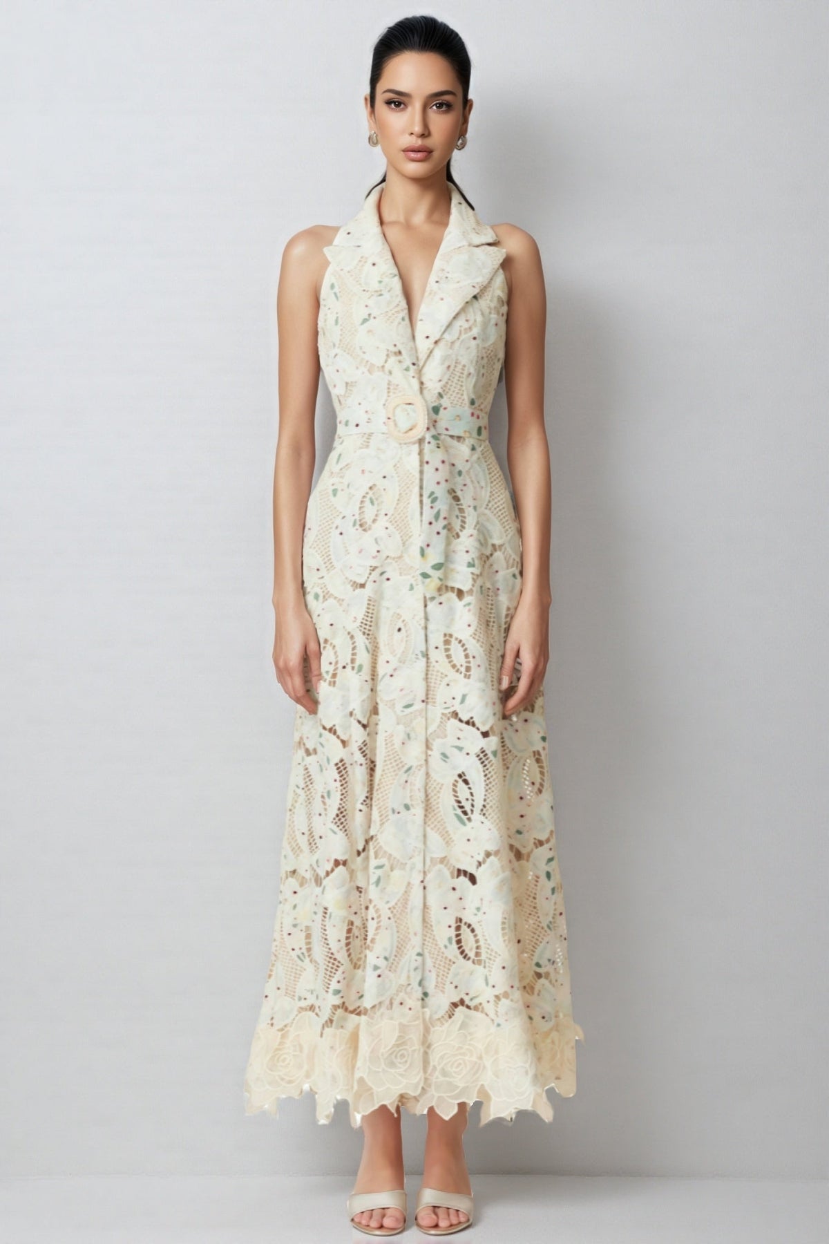 Harld White Lace Floral Maxi Dress
