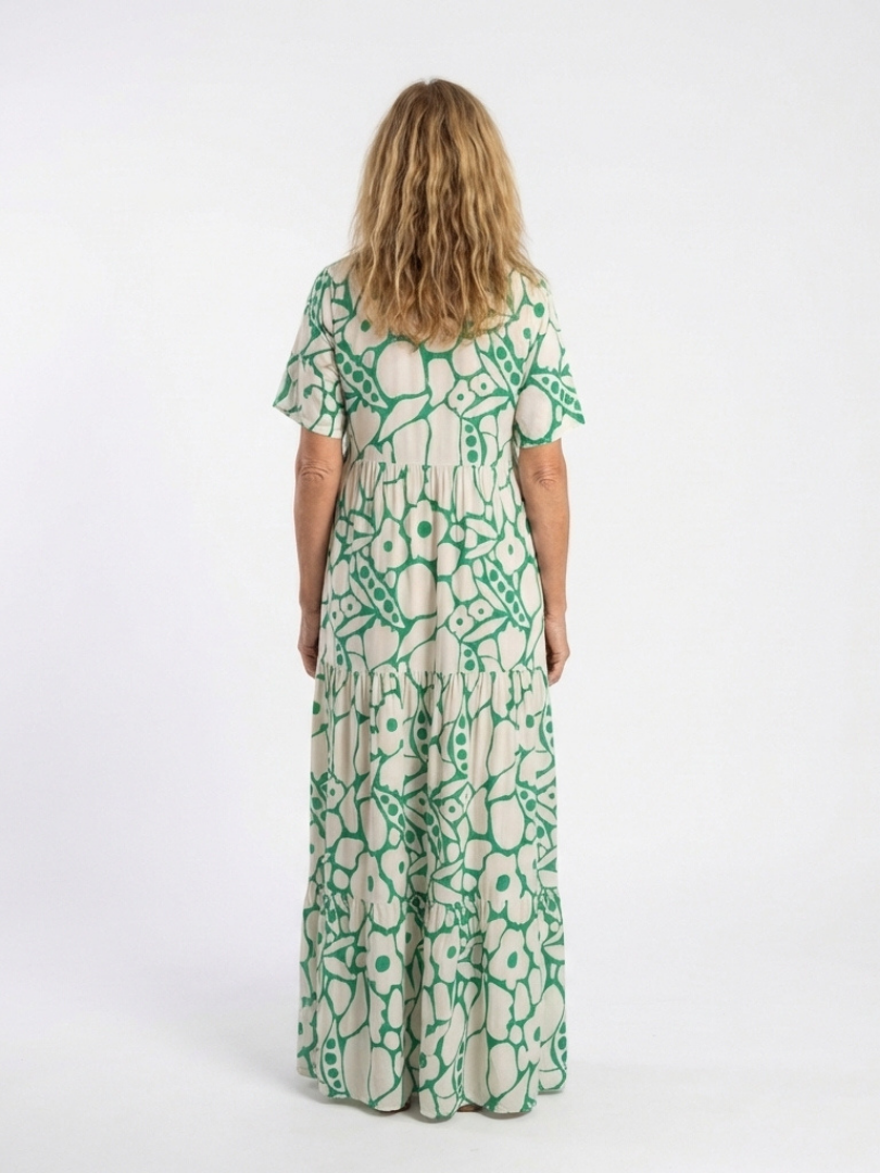 Floral Print V-Neck Short Sleeve Tiered Maxi Dress 3