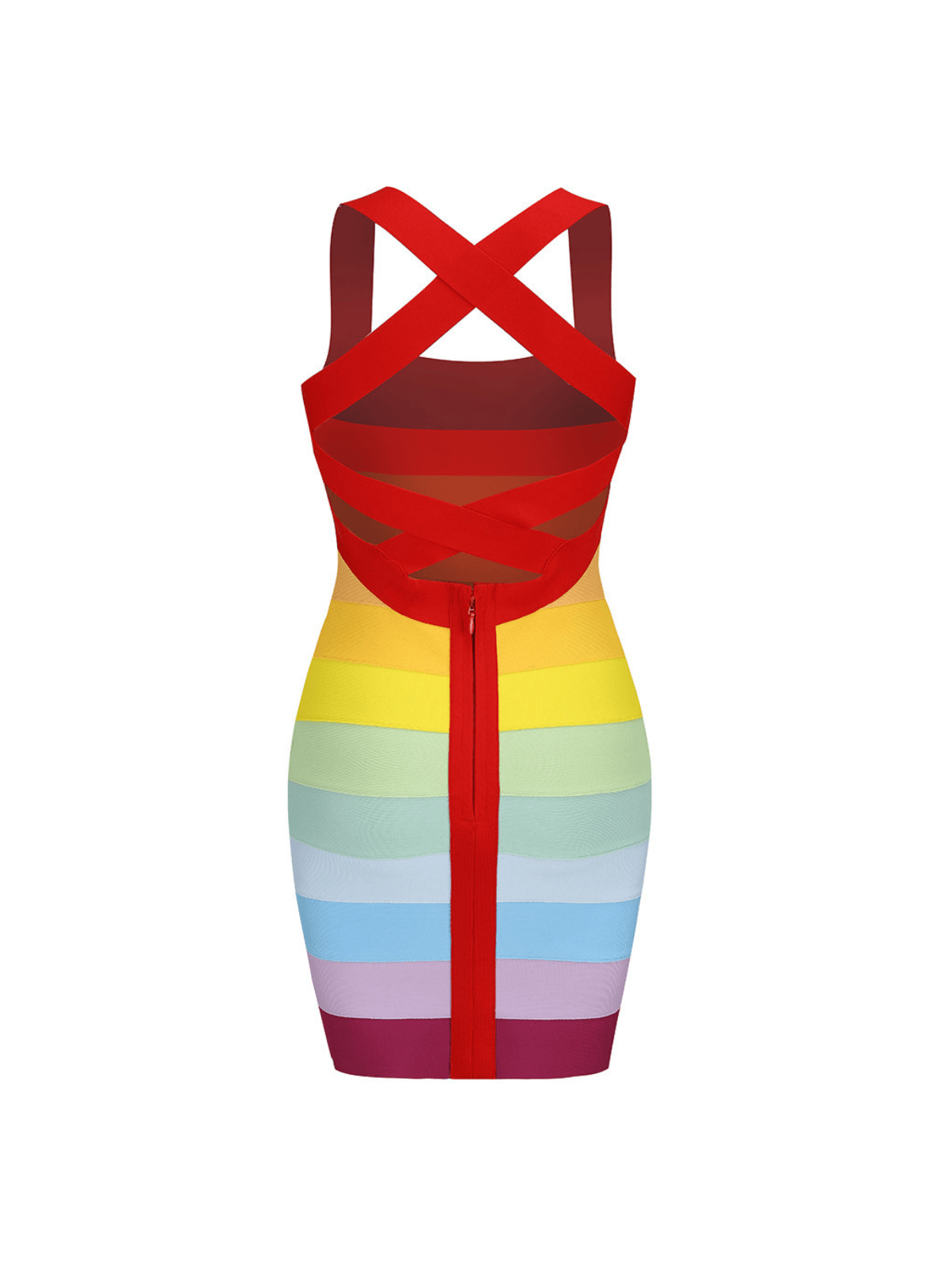 Rainbow Stripe Wide Strap Sweetheart Bandage Bodycon Mini Dress - View 8