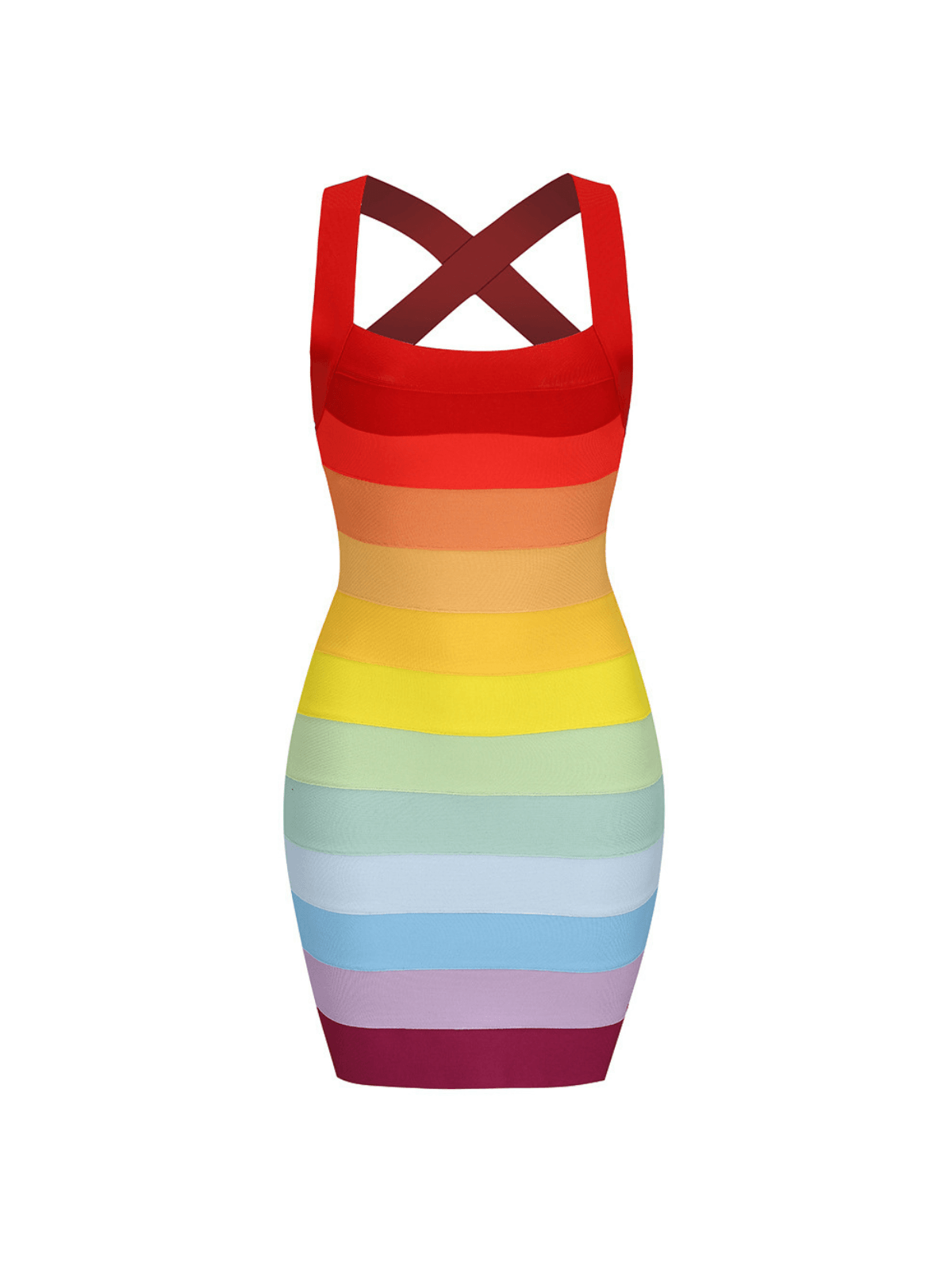 Rainbow Stripe Wide Strap Sweetheart Bandage Bodycon Mini Dress - View 7