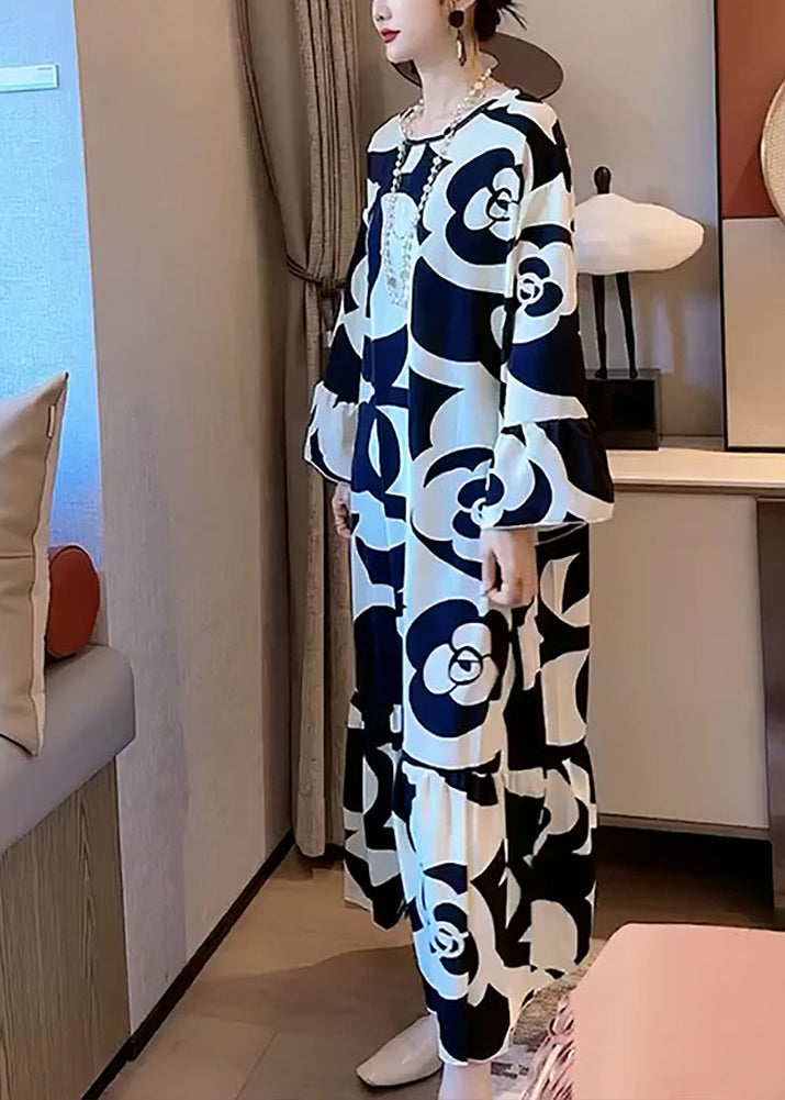 Floral Print Long Sleeve Tiered Satin Maxi Dress - View 3