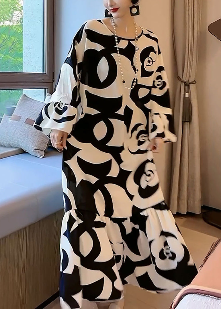 Floral Print Long Sleeve Tiered Satin Maxi Dress - View 4