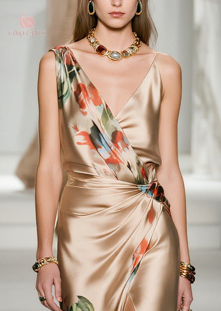 Floral Print Asymmetric Strap Wrap Twist Waist Maxi Gown - View 2