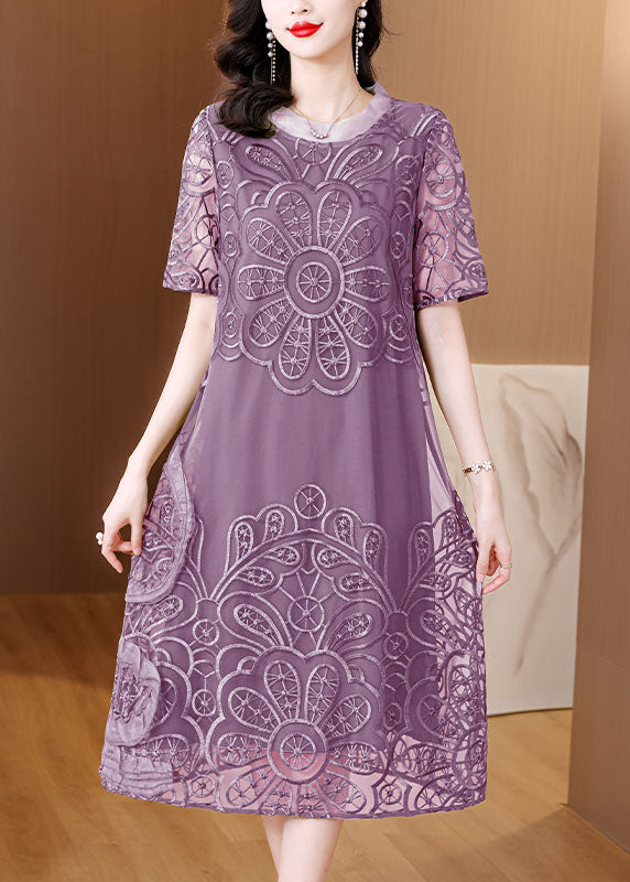 Elegant Green Embroideried Ruffled Tulle Long Dresses Short Sleeve - View 2