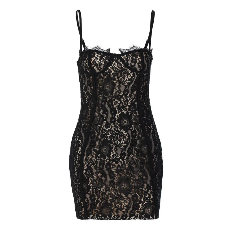 Lace Spaghetti Strap Corset Bodycon Mini Party Dress - View 6