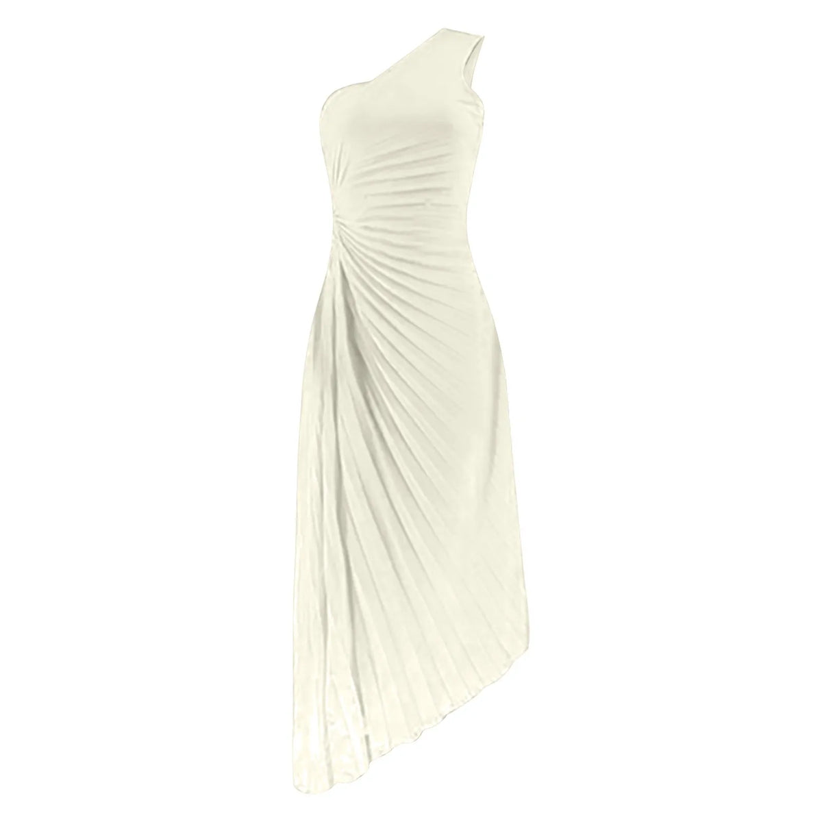 One Shoulder Pleated Cut Out High Split A-Line Maxi Dress - View 11