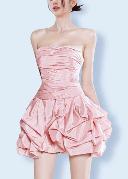 Strapless Ruched Bubble Skirt Fit and Flare Mini Dress - View 3