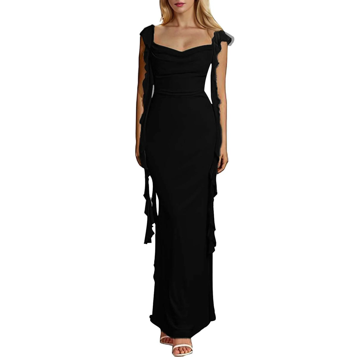 Ruffle Square Neck Backless Sleeveless Party Maxi Dress
