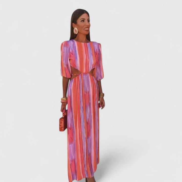 Watercolor Stripe Cut Out Waist Maxi Dress 2