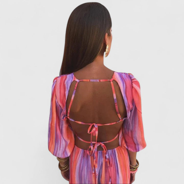 Watercolor Stripe Cut Out Waist Maxi Dress 4
