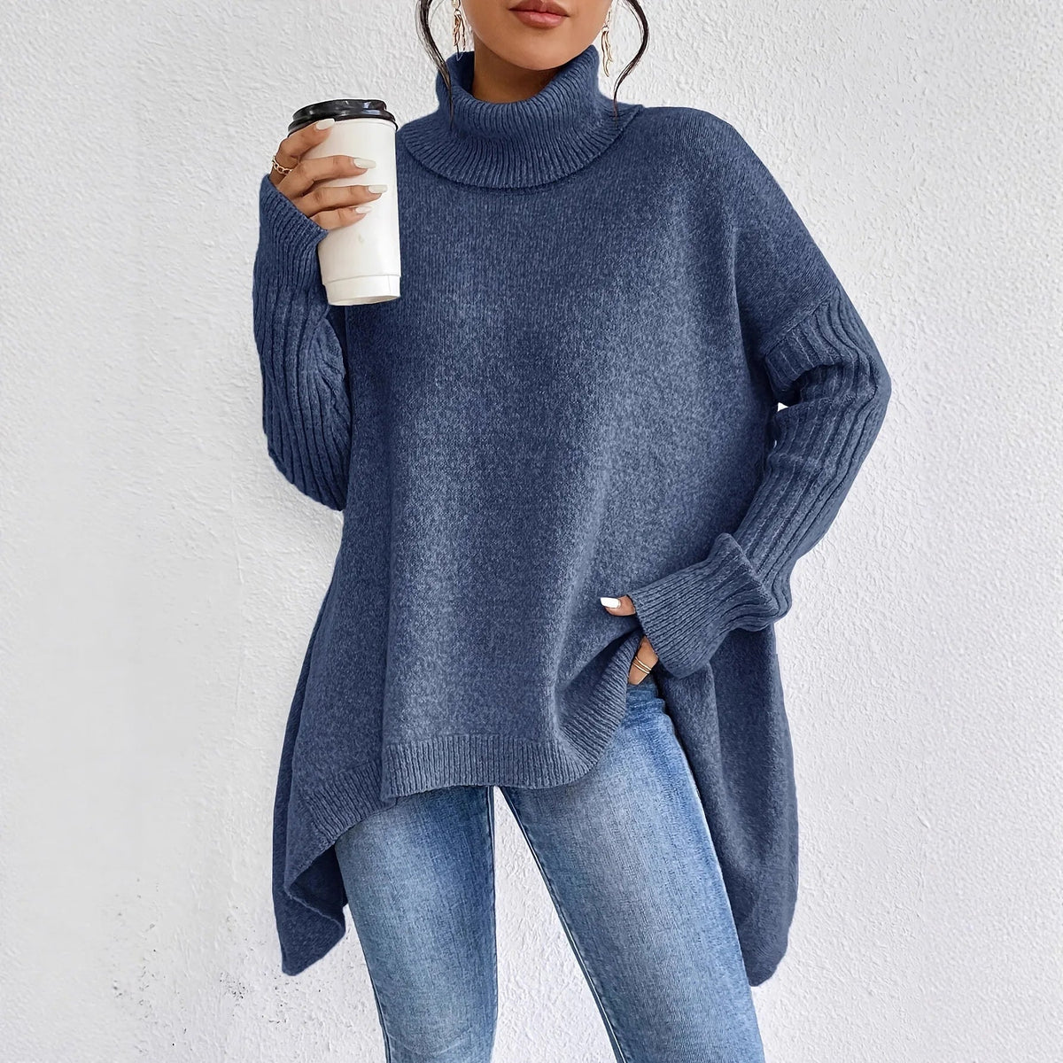 Turtleneck Long Sleeve Oversized High Low Sweater 5