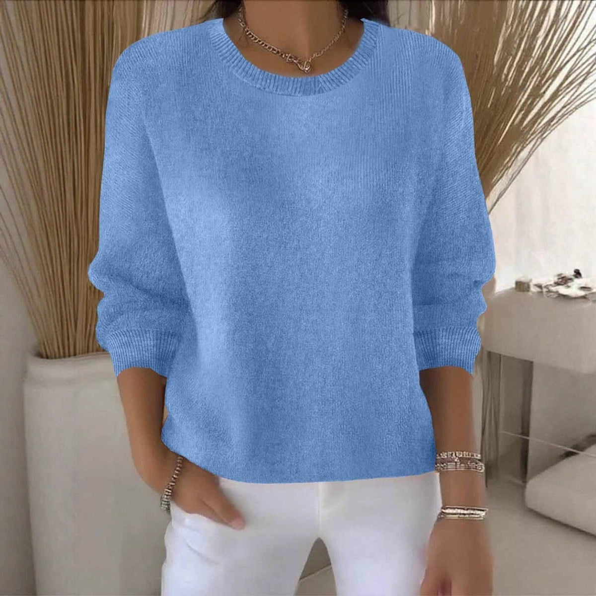 Crew Neck Drop Shoulder Oversized Sweater 11