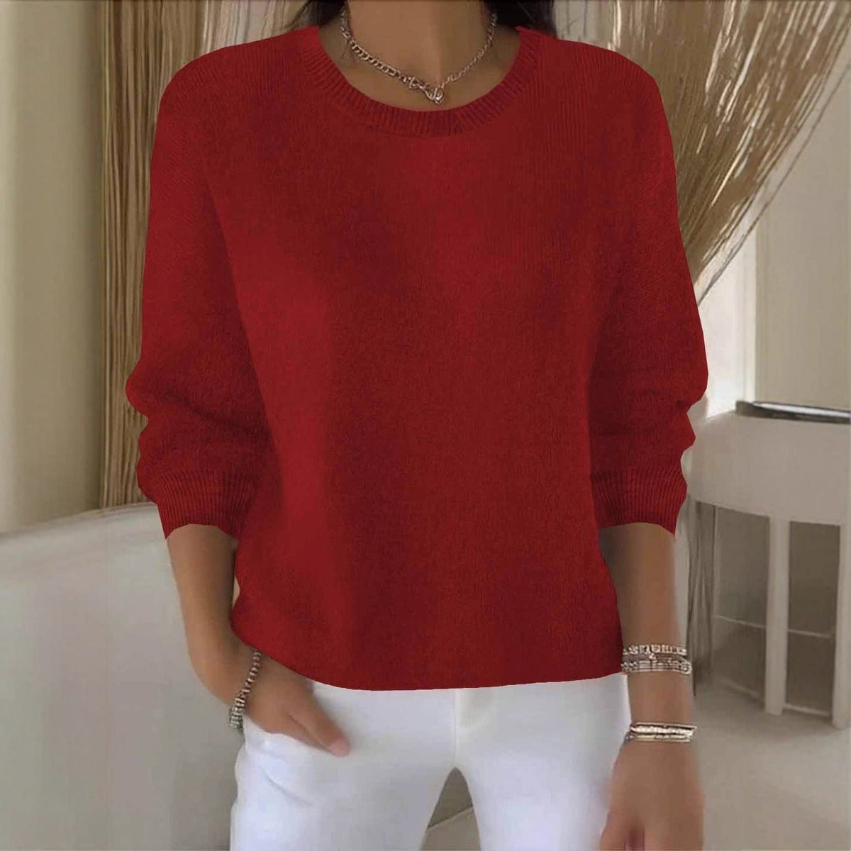Crew Neck Drop Shoulder Oversized Sweater 6