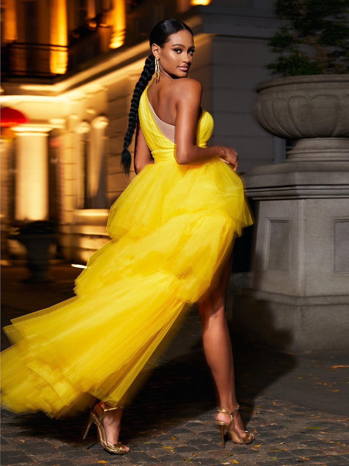 One Shoulder Tulle Maxi Dress - View 3