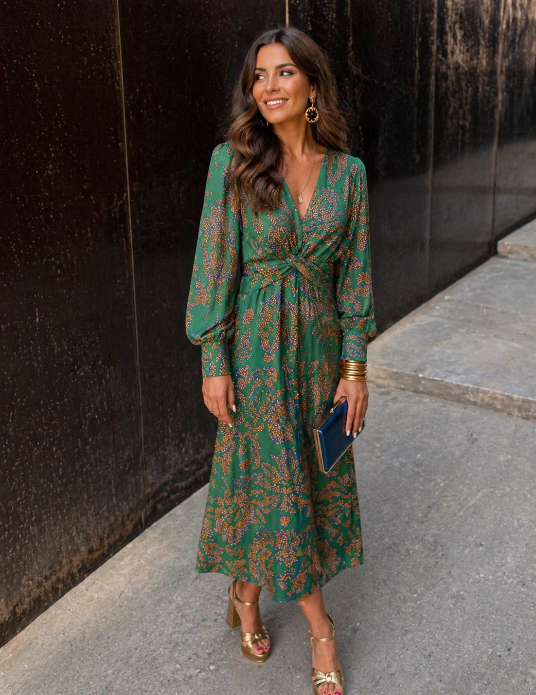 Paisley Print V-Neck Long Sleeve Twist Front Maxi Dress 5